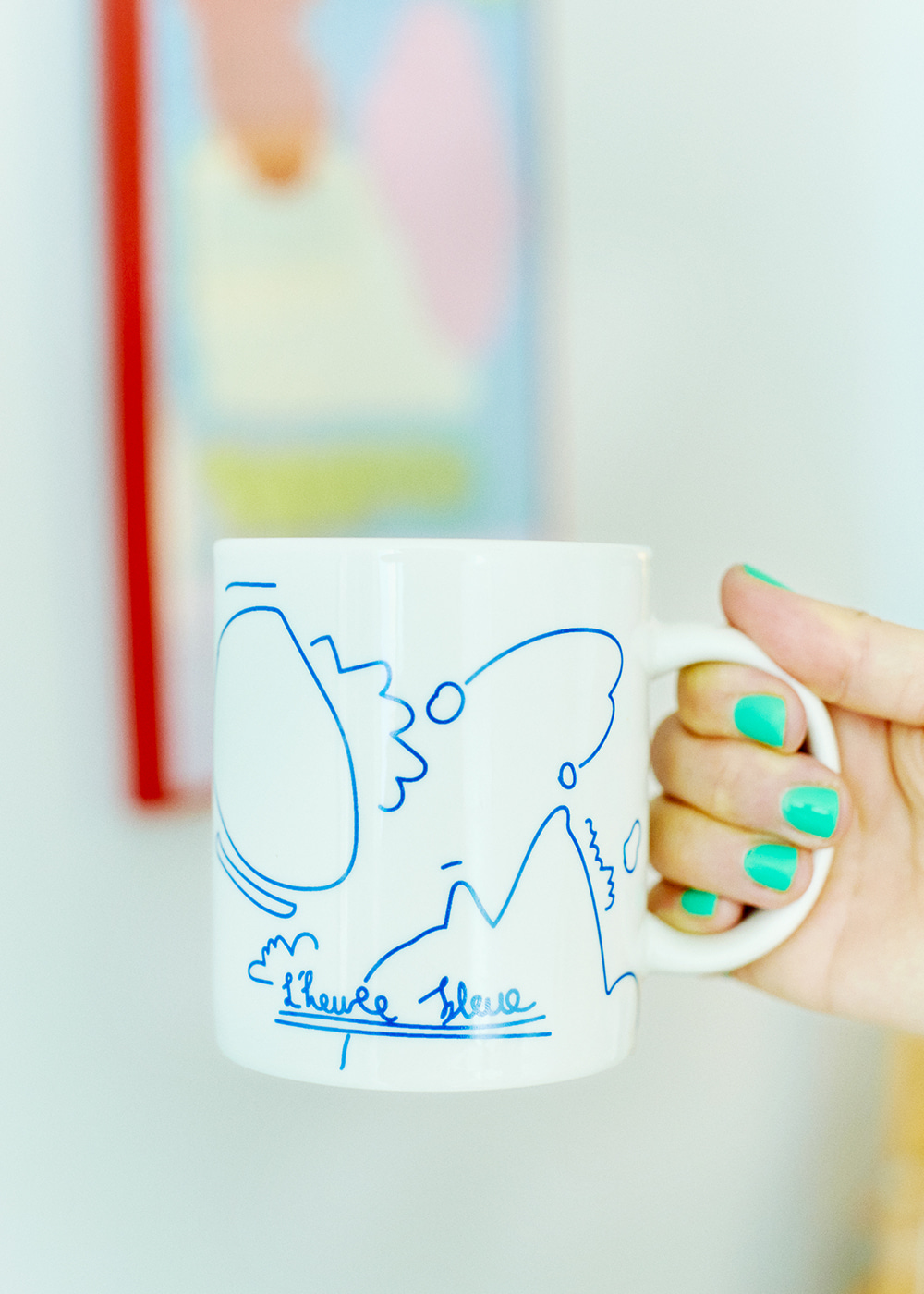 blue drawing mug